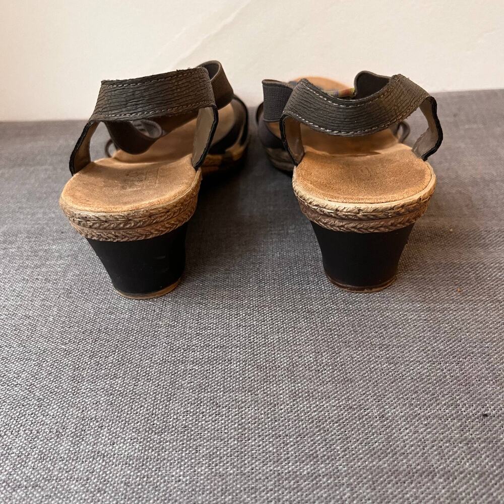 Rieker Sandals Womens Size 37 Brown Multi Color Peacock Boho Festival Wedge Art - Picture 4 of 8